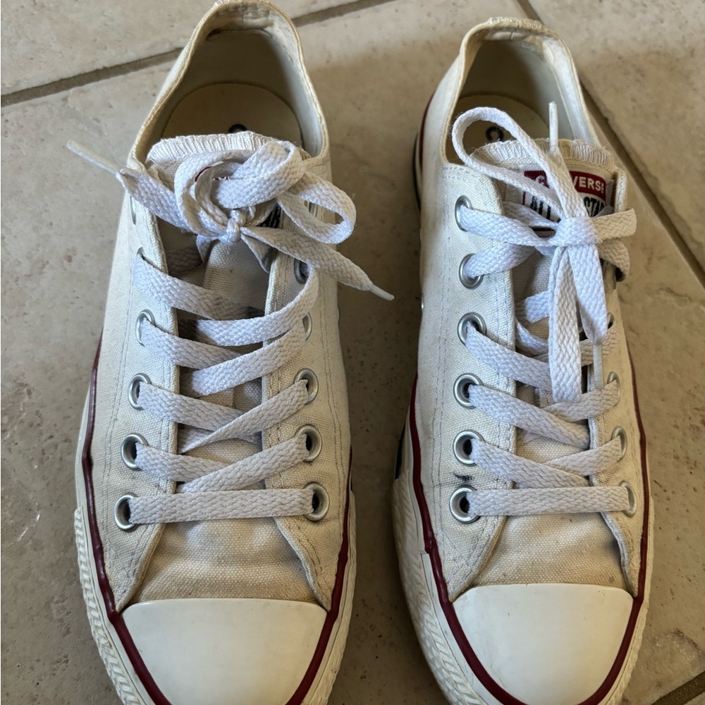 White Converse Canvas Sneakers with Blue Logo